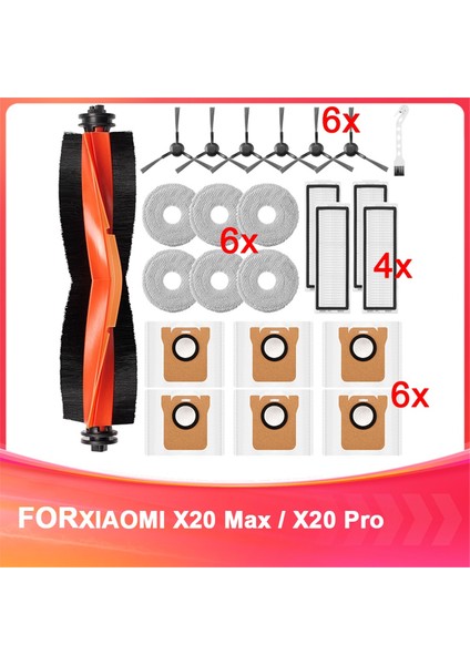X20 Max / Pro Robot Süpürge Aksesuarları, Toz Torbaları, Paspas Pedi, Ana Fırça, Yan Fırçalar, Filtre (Yurt Dışından)