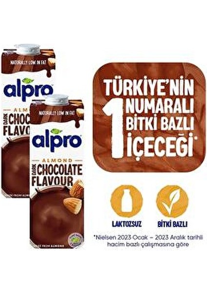 Bitter Çikolata Badem İçeceği 2x1 L Vegan Laktozsuz Vitamin D, B2, B12 İçerir