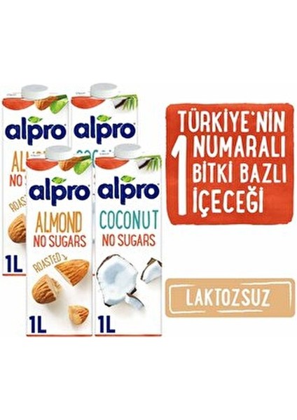 4'lü Mix Set Badem ve Hindistan Cevizi Sütü 4 x 1 lt Şekersiz Alternatif Süt Ürünleri