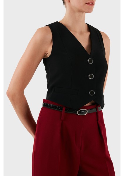 Regular Fit V Yaka Düğmeli Yelek Bayan Yelek XW001279 AF16148 UC001 fırsatları