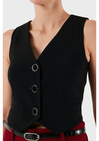 Regular Fit V Yaka Düğmeli Yelek Bayan Yelek XW001279 AF16148 UC001