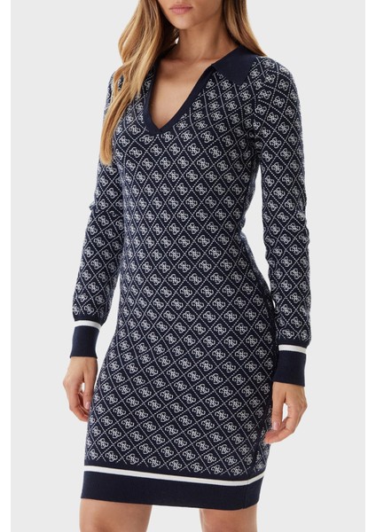 Aubrey Yün Karışımlı Logolu Slim Fit V Yaka Mini Elbise W5BK25Z3JD2 Bayan Elbise W5BK25 Z3JD2 Fbdı