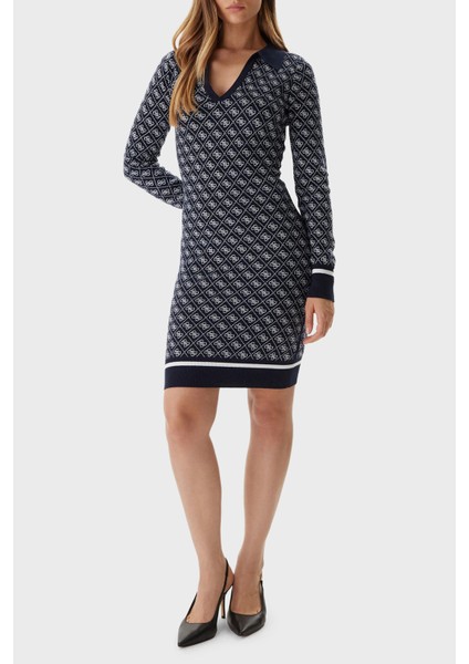 Aubrey Yün Karışımlı Logolu Slim Fit V Yaka Mini Elbise W5BK25Z3JD2 Bayan Elbise W5BK25 Z3JD2 Fbdı fiyatları