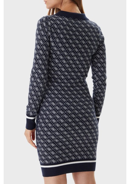 Aubrey Yün Karışımlı Logolu Slim Fit V Yaka Mini Elbise W5BK25Z3JD2 Bayan Elbise W5BK25 Z3JD2 Fbdı modelleri