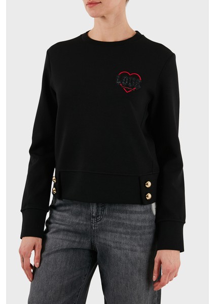 Pamuklu Regular Fit Bisiklet Yaka Düğme Detaylı Sweat Bayan Sweat EW001361 AF10002 UC001