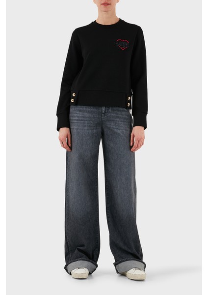 Pamuklu Regular Fit Bisiklet Yaka Düğme Detaylı Sweat Bayan Sweat EW001361 AF10002 UC001 fiyatları