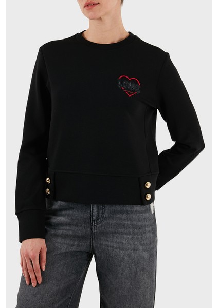 Pamuklu Regular Fit Bisiklet Yaka Düğme Detaylı Sweat Bayan Sweat EW001361 AF10002 UC001 fırsatları