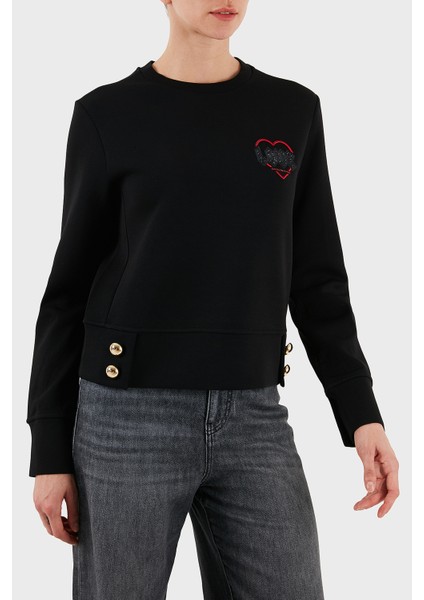 Pamuklu Regular Fit Bisiklet Yaka Düğme Detaylı Sweat Bayan Sweat EW001361 AF10002 UC001 indirimleri