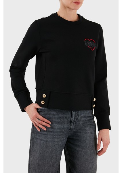 Pamuklu Regular Fit Bisiklet Yaka Düğme Detaylı Sweat Bayan Sweat EW001361 AF10002 UC001