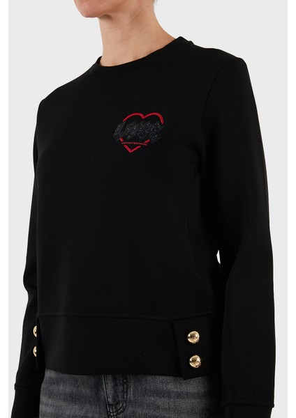 Pamuklu Regular Fit Bisiklet Yaka Düğme Detaylı Sweat Bayan Sweat EW001361 AF10002 UC001