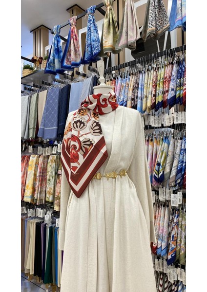 Lotus Desenli Eşarp Kırmızı