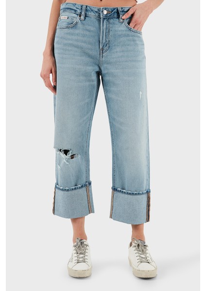 Pamuklu Regular Fit Yüksek Bel Geniş Paça Jeans LV047C734GX26 Bayan Kot Pantolon LV047C734G X26