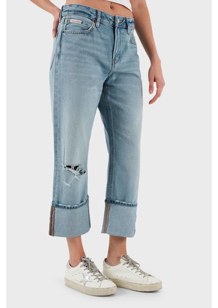 Pamuklu Regular Fit Yüksek Bel Geniş Paça Jeans LV047C734GX26 Bayan Kot Pantolon LV047C734G X26 fırsatları