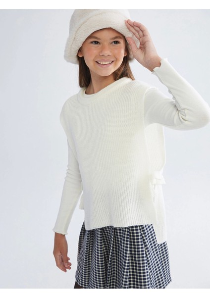 Lcw Kids Ekru Fiyonk Detaylı Kız Çocuk Triko Süveter