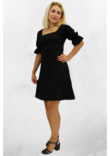 Esnek Bürümcük Kumaş Astarlı Mini Boy Kadın Elbise