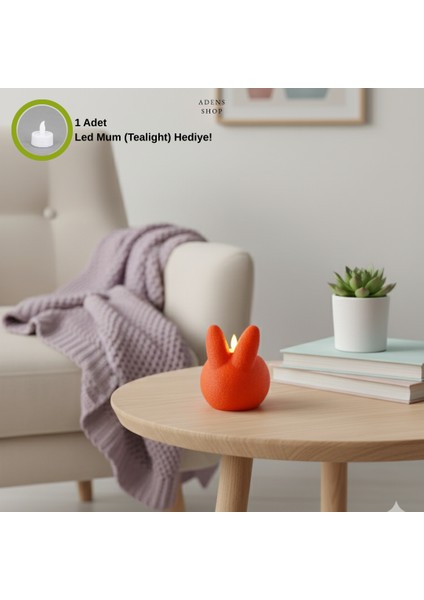 Sevimli Tavşan Tasarımlı Dekoratif Mumluk & Saksı (Sadece LED Mumlar)