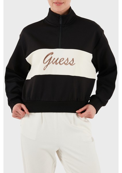 Fabia Streç Logolu Regular Fit Yarım Fermuarlı Dik Yaka Kısa Sweat V5BQ00KCX22 Bayan Sweat V5BQ00 KCX22 Jblk indirimleri