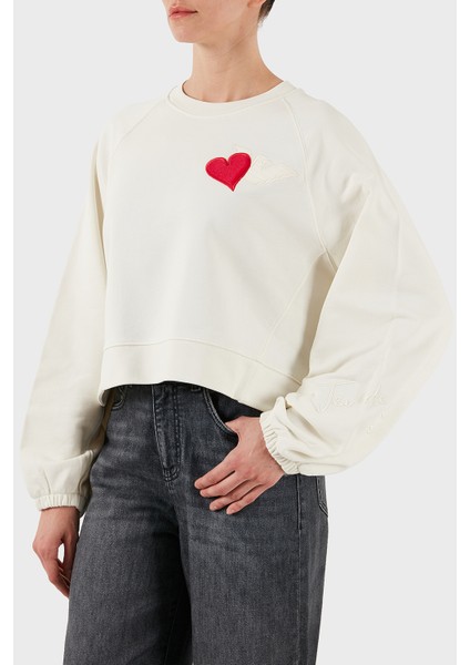 % 100 Pamuk Comfort Fit Minimal Desenli Sweat Bayan Sweat EW002122 AF12538 U1144