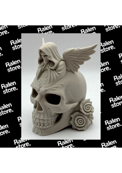 Mini Ölüm Meleği Temalı Kafatası Dekoratif Obje | 8cm | Bej Rengi | ( Yüksek Kalite 3D Baskı Pla ) fiyatları