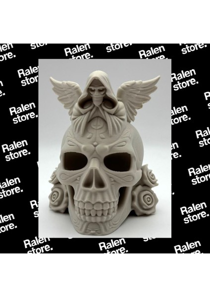 Mini Ölüm Meleği Temalı Kafatası Dekoratif Obje | 8cm | Bej Rengi | ( Yüksek Kalite 3D Baskı Pla ) modelleri