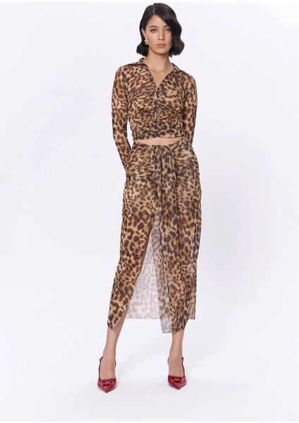Leopar Desenli Midi Etek Kahve