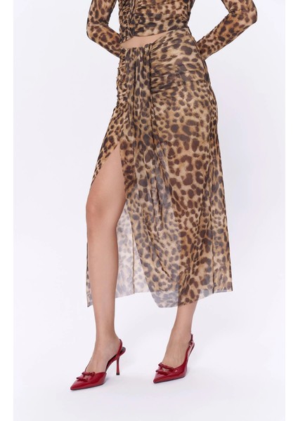 Leopar Desenli Midi Etek Kahve fiyatları