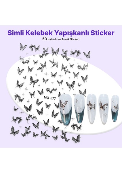 STC-MO-577 - Simli Kelebek Yapışkanlı Sticker