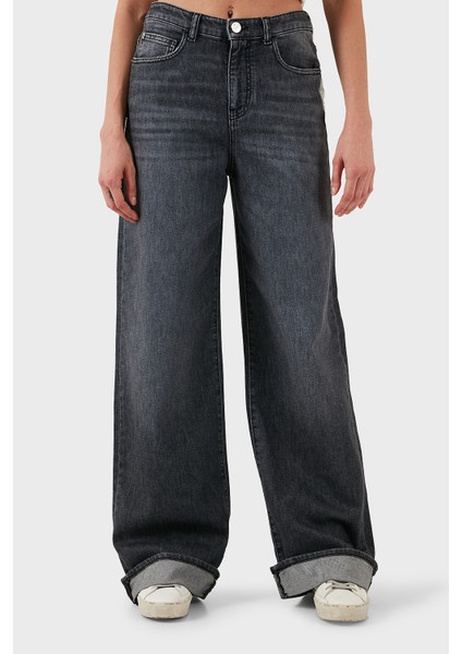 Pamuklu Relaxed Fit Geniş Paça Vintage Görünümlü Jeans Bayan Kot Pantolon EW000737 AF17033 M8001