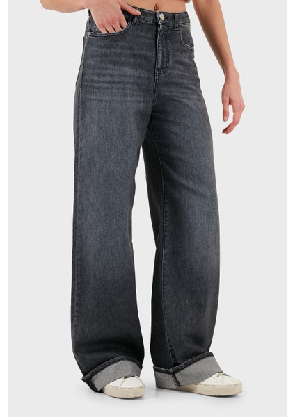 Pamuklu Relaxed Fit Geniş Paça Vintage Görünümlü Jeans Bayan Kot Pantolon EW000737 AF17033 M8001 fırsatları