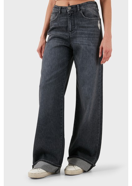 Pamuklu Relaxed Fit Geniş Paça Vintage Görünümlü Jeans Bayan Kot Pantolon EW000737 AF17033 M8001 indirimleri