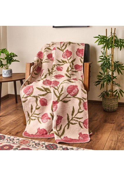 Soft Granate Pamuklu Tv Battaniyesi - Ekru / Kırmızı - 130X170 cm