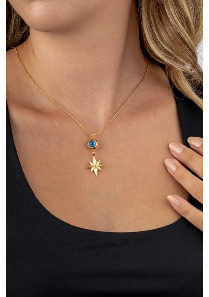 Top Zincirli Altın Kaplama Yonca Kadın Çelik Kolye