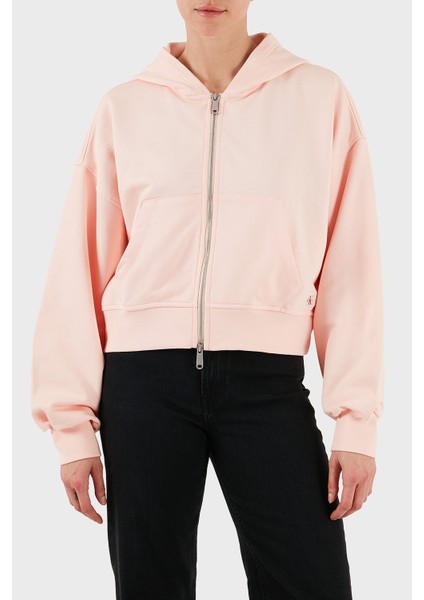 Pamuklu Oversize Fit Kapüşonlu Fermuarlı Crop Sweat LV047C216GVI7 Bayan Sweat LV047C216G Vı7