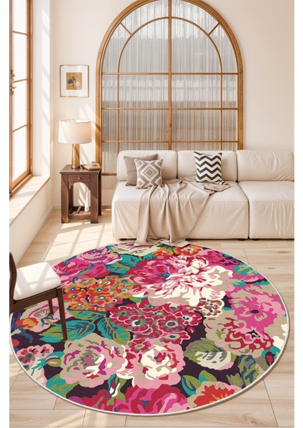 Çiçek Desenli Kaymaz Taban Yıkanabilir Halı