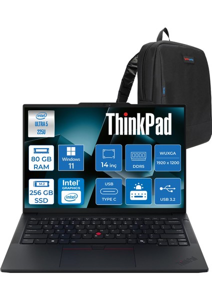 Thinkpad E14 Gen 7 Intel Core Ultra 5 225U 80GB Ddr5 256GB SSD Windows 11 Pro Intel Aı Boost 14 Inç Wuxga (1920 x 1200) IPS 300NITS Taşınabilir Bilgisayar 21SX007DTXP31 + Zetta Çanta