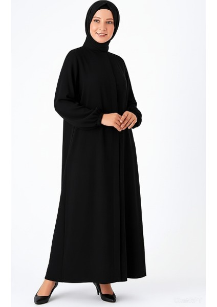 Medine Ipeği Mevlana Kesim Cepli Kuşaklı Bol Ferace Siyah