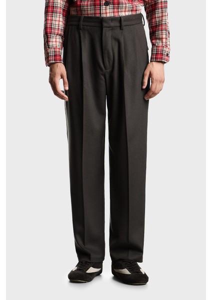 Relaxed Fit Normal Bel Düz Paça Pileli Yün Pantolon Erkek Pantolon EM003287 AF17835 U8112