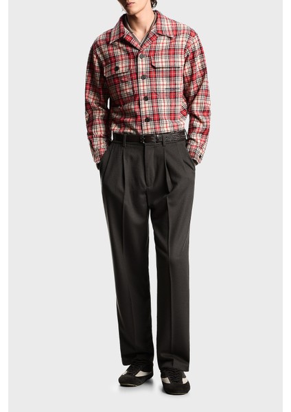 Relaxed Fit Normal Bel Düz Paça Pileli Yün Pantolon Erkek Pantolon EM003287 AF17835 U8112 fiyatları