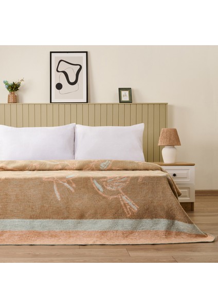 Soft Nava Pamuklu Çift Kişilik Battaniye - Ekru / Yeşil - 200X220 cm fiyatları