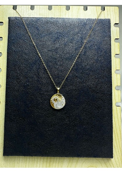 Paslanmaz Çelik Yin Yang Ay ve Güneş Tasarım Kolye Gold