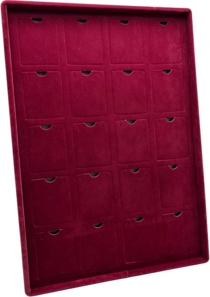Dikine Süet Kumaş Bordo 34-24 cm Ayaklı 20 Pedli Kolye Tabla Stand modelleri