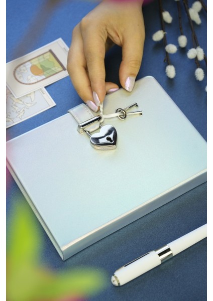 Hush Hush Kilitli Kutulu Metalik Çizgili Defter Gümüş 124-1909