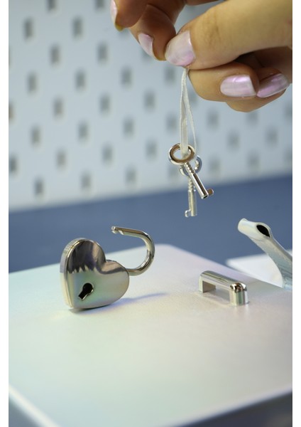 Hush Hush Kilitli Kutulu Metalik Çizgili Defter Gümüş 124-1909