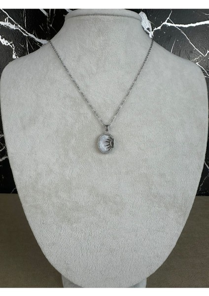 Güneş Figürlü Mineli Çelik Kolye