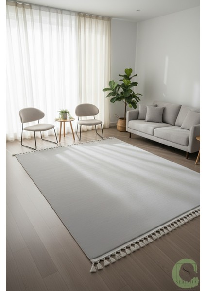 Post/peluş Yıkanabilir Kaymaz Taban Yumşacık Açık Gri Örgü Saçaklı Modern ve Şık Salon Oturma Odası Mutfak Çocuk Odası Koridor Antre Halısı