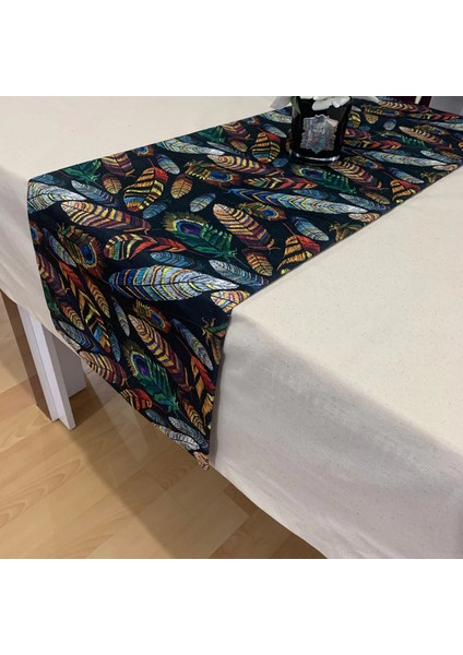 Renkli Tüy Desenli Runner, Yüksek Kaliteli Dijital Baskılı Runner, Dayanıklı, Modern Tasarım 40X110 cm indirimleri