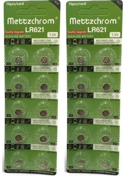 Ag1 LR621 364 Alkalin Düğme Pil 20 Adet