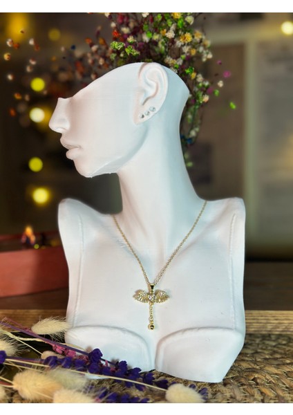 Sarkaçlı Kanat Kalp Çelik Kolye