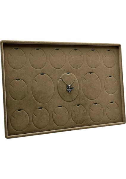 Süet Kumaş Kahve 34-24 cm Ayaklı 17 Pedli Kolye Tabla Stand