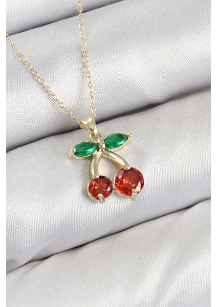 Pirinç Zirkon Taşlı Kiraz Model Gold Renk Kadın Kolye TG27BKO10420